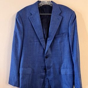 MADE IN ITALY Elegant Canali Designer Two-Button Blue Silk Linen Blazer for Men